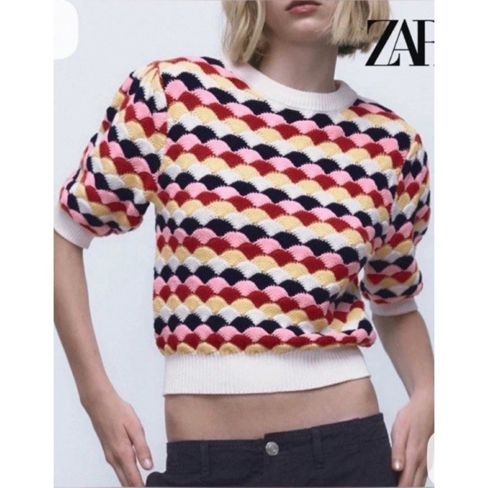 Zara Patterned Short Sleeveless Knit Top Size S Hippie Flirty Business Casual